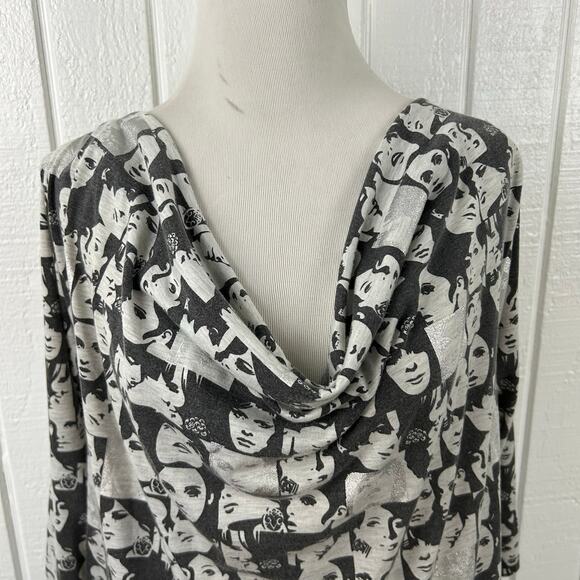 Papaya Retro Pop Art 3/4 Sleeve Cowl Neck Tunic Top Mini Dress Women Black Small - Picture 5 of 7